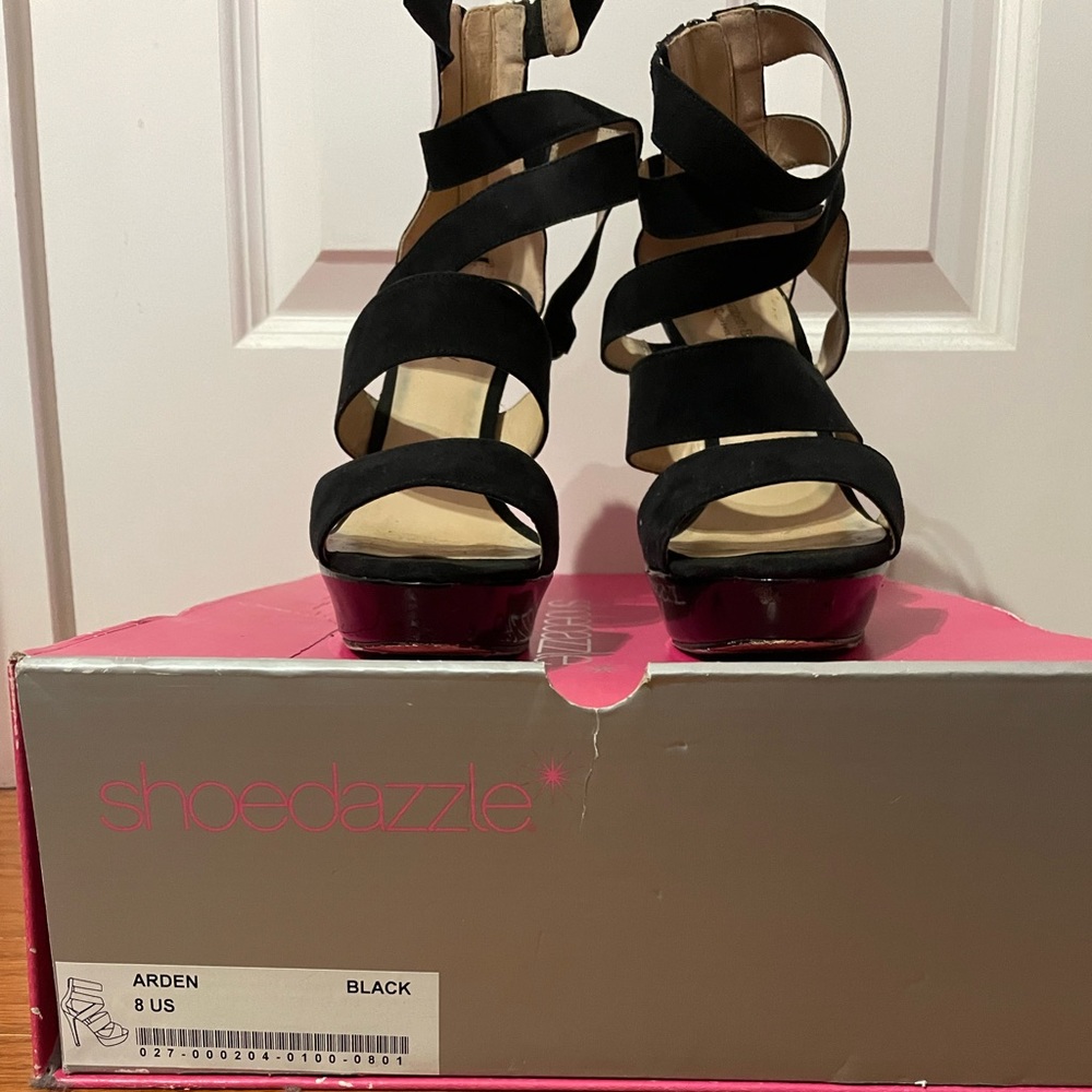 ShoeDazzle “Arden” Strappy Black Sandal Heels